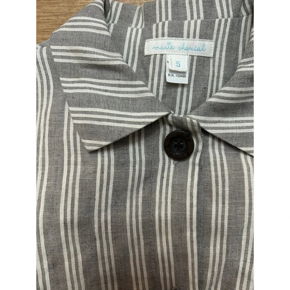 Marie Chantal Striped Button Up Dress Size 5 Girls Gray And White Shirt Dress